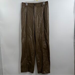 Zara The Francoise Full Length Straight Leg Pants L Chocolate Brown Faux leather